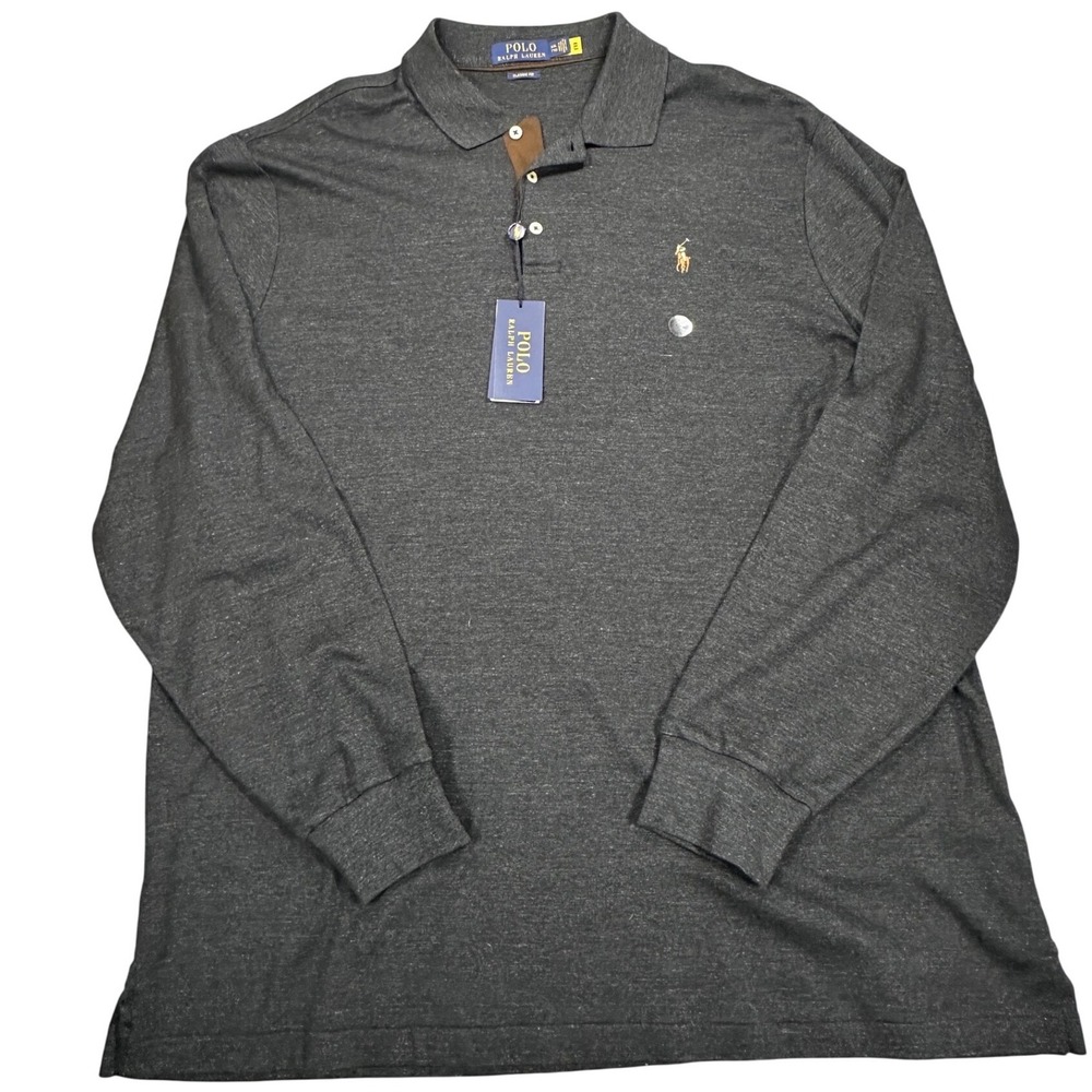 Polo Ralph Lauren Mens XXL Long Sleeve Polo Shirt Black Heather Classic Fit NWT